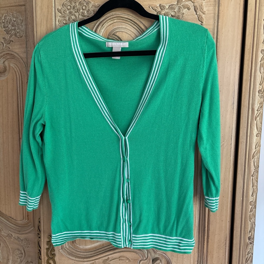Banana Republic Vibrant Green Cardigan with White Trim